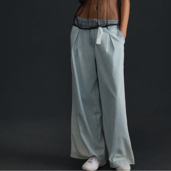 Anthropologie Pilcro Pleated High Rise Wide Leg Belted Jeans - Picture 1 of 4